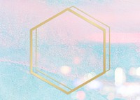 Gold hexagon frame on a pastel pink and blue concrete textured background illustration
