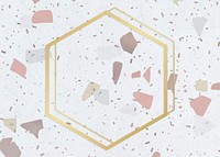 Gold hexagon frame on a pastel patterned background