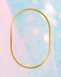 Gold oval frame on a pastel pink and blue concrete textured background