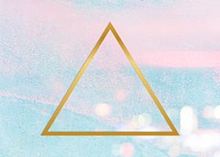 Gold triangle frame on a pastel pink and blue concrete textured background