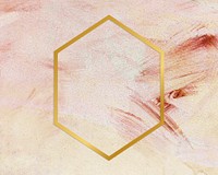 Gold hexagon frame on a pink paintbrush stroke patterned background