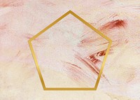 Gold pentagon frame on a pink paintbrush stroke patterned background