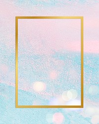 Gold rectangle frame on a pastel pink and blue concrete textured background