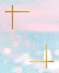 Gold frame on a pastel pink and blue concrete textured background
