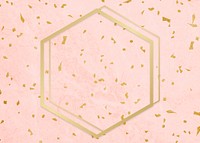 Gold hexagon frame on a pink patterned background