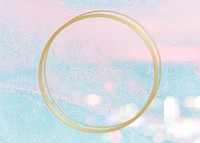 Gold round frame on a pastel pink and blue concrete textured background