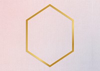 Gold hexagon frame on a pinkish blue fabric background illustration