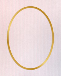 Gold oval oval frame on a pinkish blue fabric background