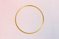 Gold round frame on a pinkish blue fabric background
