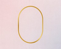 Gold oval oval frame on a pinkish blue fabric background