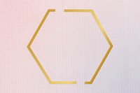 Gold hexagon frame on a pinkish blue fabric background