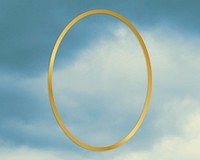 Gold oval frame on a blue sky background illustration