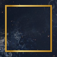 Gold square frame on a universe patterned background