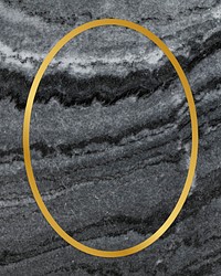 Gold oval frame on a gray marble textured background