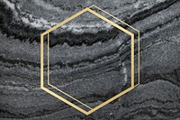 Gold hexagon frame on a gray marble textured background illustration