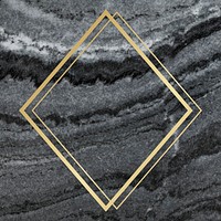 Gold rhombus frame on a gray marble textured background