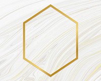 Golden framed hexagon on a liquid marble texture