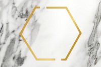 Golden framed hexagon on a marble texture