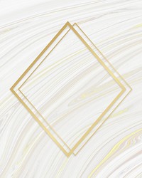Golden framed rhombus on a liquid marble texture