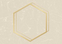Gold hexagon frame on a beige paper textured background