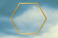Gold hexagon frame on a blue sky background vector