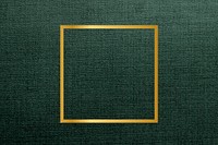 Gold square frame on a green fabric textured background vector