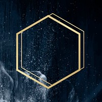 Gold hexagon frame on a clear night sky background vector