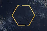Gold hexagon frame on a universe patterned background vector