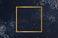 Gold square frame on a universe patterned background vector