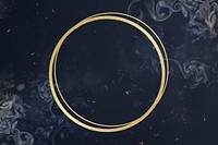 Gold round frame on a universe patterned background vector