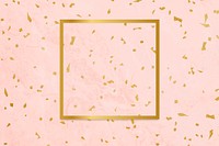 Gold square frame on a pink patterned background vector