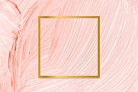 Gold square frame on a pastel pink paintbrush stroke patterned background vector