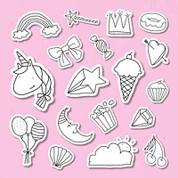 Cute doodle style journal sticker with a white border set on a pink background vector