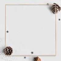 Gold frame pine cone psd gray background