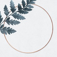 Gold frame psd gray background fern leaf