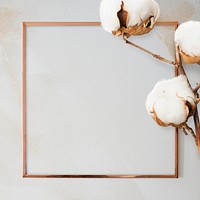 Dried cotton flower frame metallic and gray background