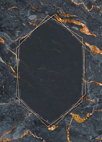 Giolden hexagon frame on a marble textured background vector