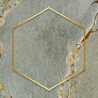 Giolden hexagon frame on a marble textured background vector