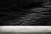 Rough dark gray cement wall with white marble floor product background