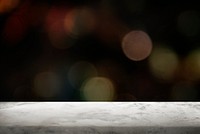 Black bokeh background with white marble floor
