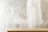 Wooden table with rustic gray wall product background
