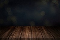 Black bokeh wall with wooden floor product background