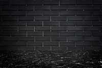 Dark gray brick wall with black marble floor product background