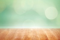Wooden planks with blurry green product background