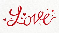 Cursive red Love typography on a white background