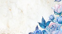Watercolor blue rose border on marble texture 