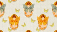 Nude woman with butterfly wings pattern background