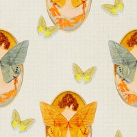 Butterfly woman seamless pattern background vintage mixed media