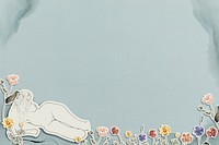 Hand drawn of lying woman with flowers psd