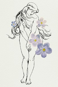 Nude woman with flowers psd